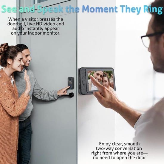 Smart Home Wireless Video Doorbell Smart Doorbell Caller Two-way Intercom Video Doorbell, 1080P Image And 4.5 Inch Screen - No WiFi Required - Range Up To 120 Meters - Night Vision - Image 5