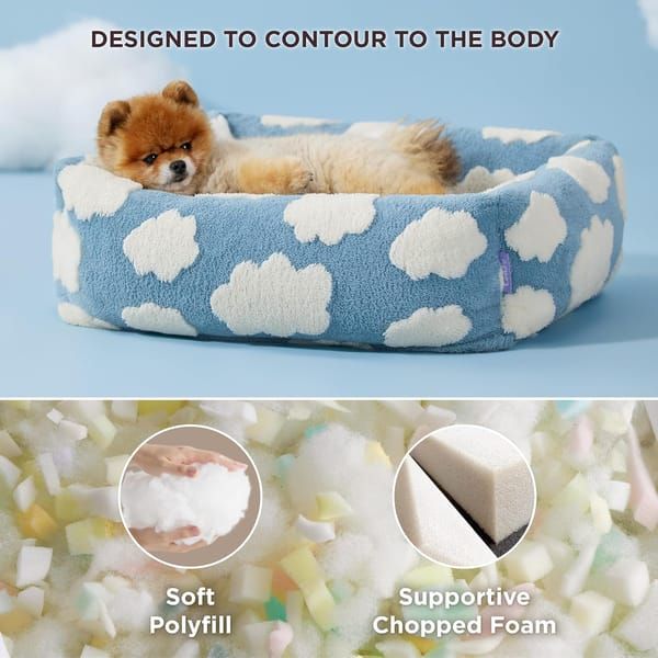 Adorable Square Furry Pet Bed 91x68x20CM with Removable Cover & 5 Bolster Pillows - Brown Checkered - Image 2