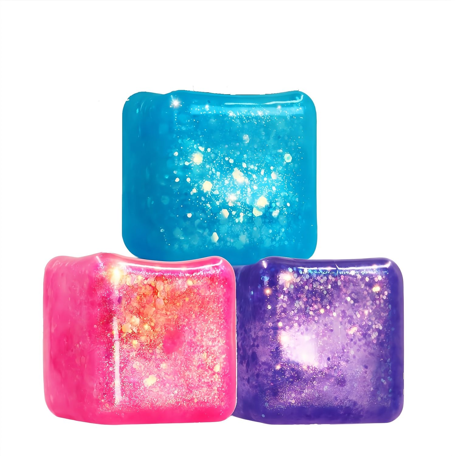 3-piece set, stress relieving simulation ice cube squeezer, popular malt sugar slow rebound cube, high transparency creative venting toy, color random - Image 1
