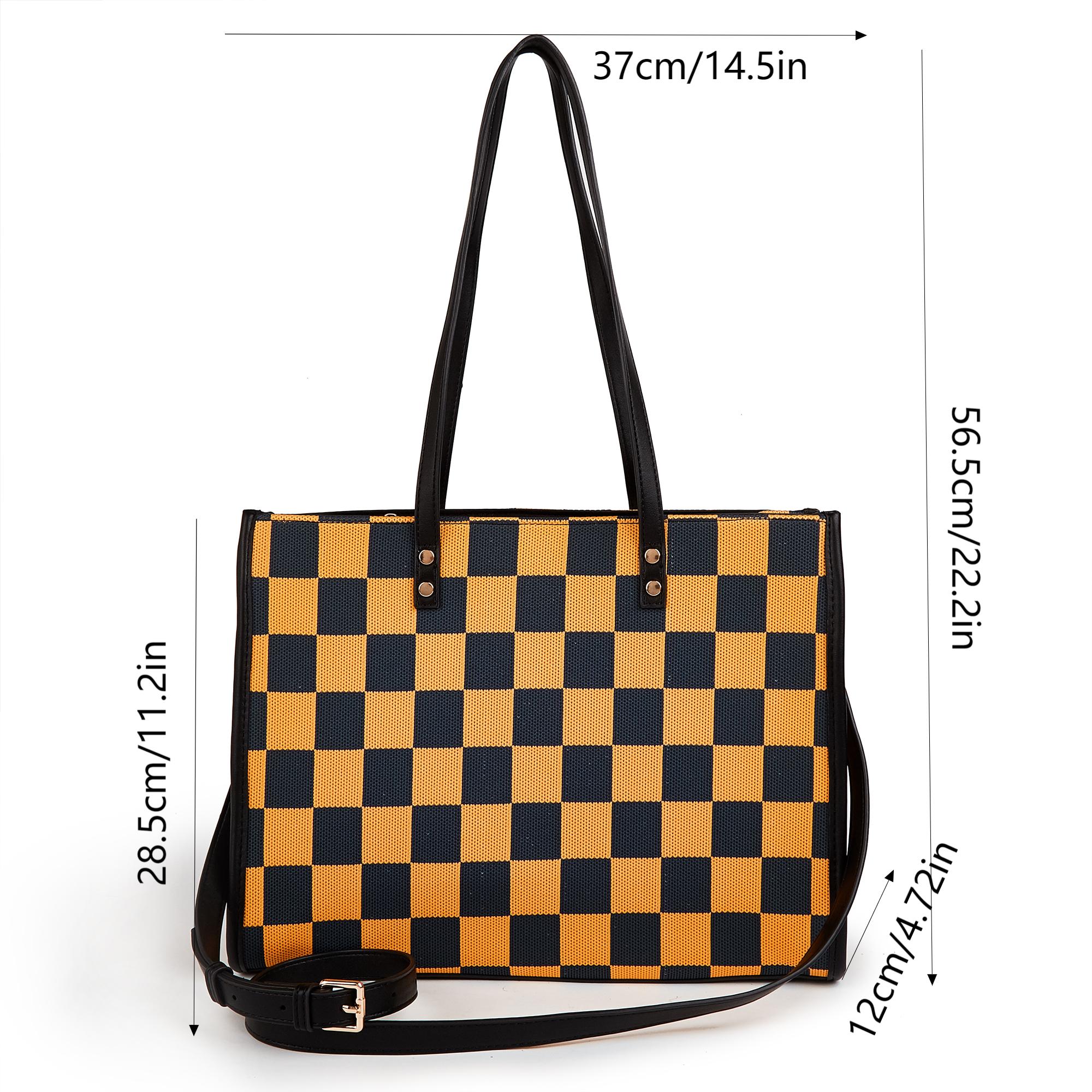 Yellow and black checkered tote bag | Go shopping/to work/on a trip, wear it in different styles - Image 2