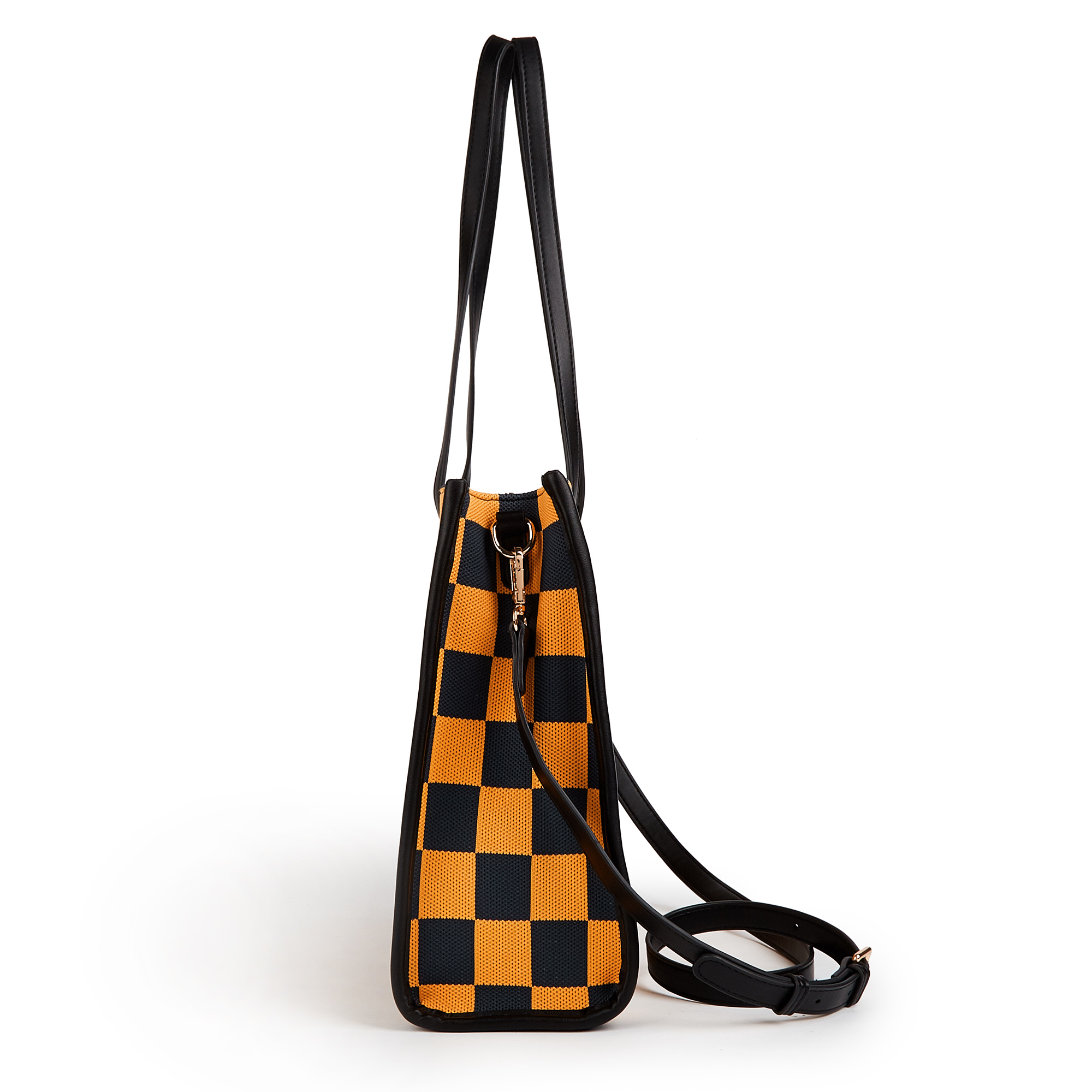 Yellow and black checkered tote bag | Go shopping/to work/on a trip, wear it in different styles - Image 3