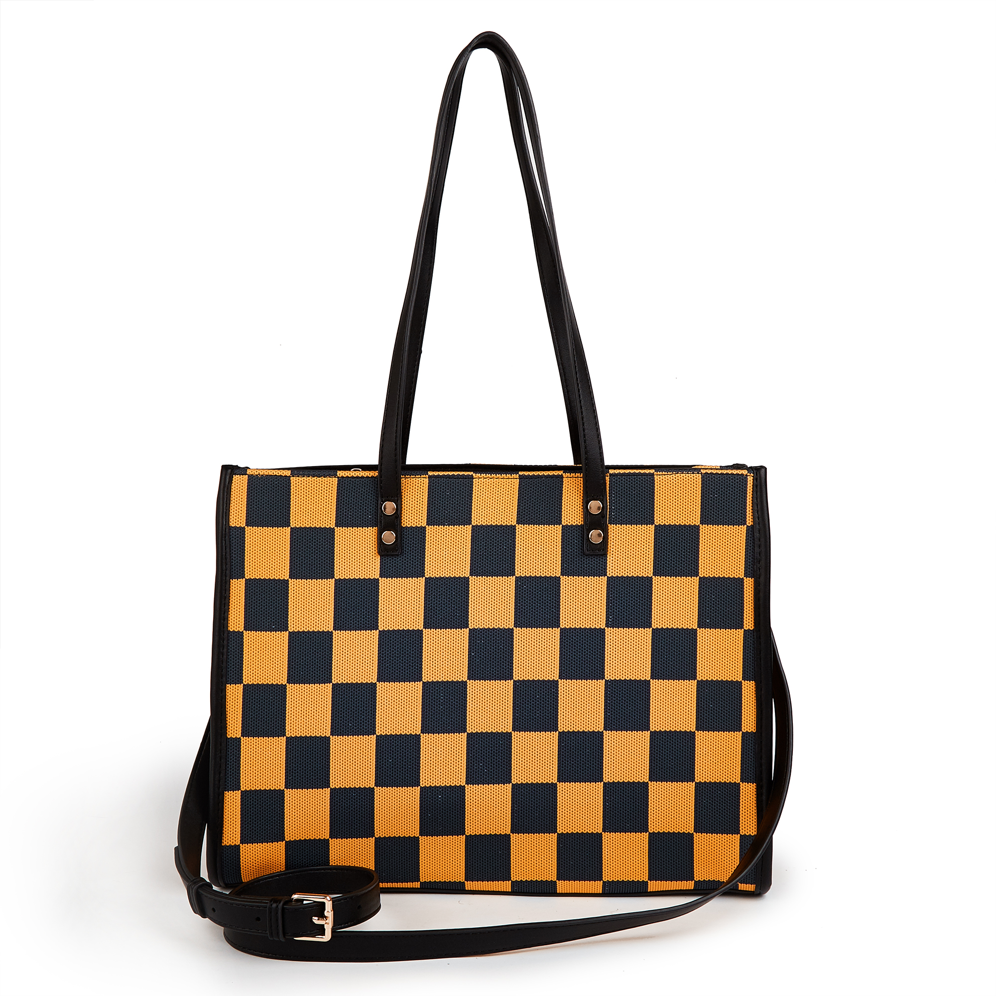 Yellow and black checkered tote bag | Go shopping/to work/on a trip, wear it in different styles - Image 4