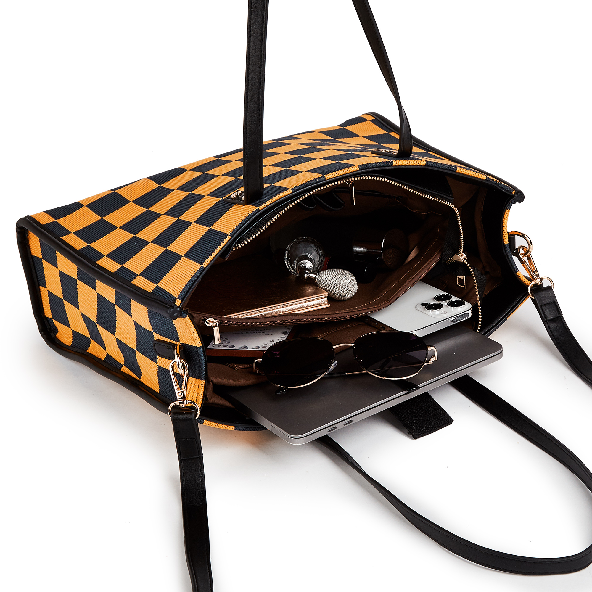 Yellow and black checkered tote bag | Go shopping/to work/on a trip, wear it in different styles - Image 6
