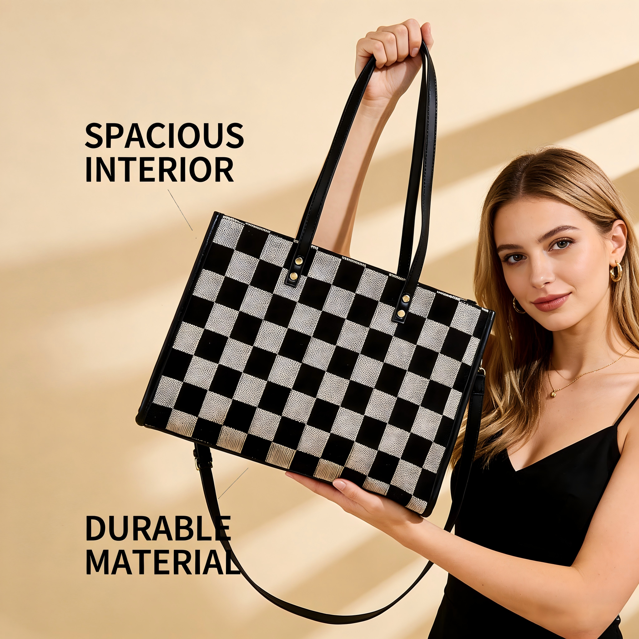 Black and gray color-matched tote bag | large capacity, can be carried by hand or cross-body, suitable for street photography and commuting - Image 1
