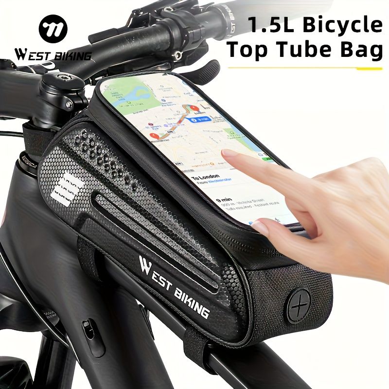 WEST BIKING Large Capacity Bike Front Handle Bag - Heavy-duty nylon and EVA structure, with zipper storage space, can accommodate 7-inch mobile phone, 7-inch tablet, tools - compatible with road bike, mountain bike, safety zipper closure - Image 1