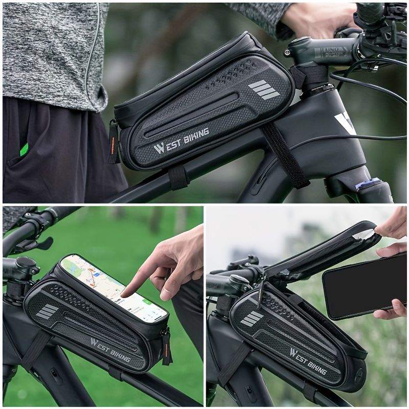 WEST BIKING Large Capacity Bike Front Handle Bag - Heavy-duty nylon and EVA structure, with zipper storage space, can accommodate 7-inch mobile phone, 7-inch tablet, tools - compatible with road bike, mountain bike, safety zipper closure - Image 2