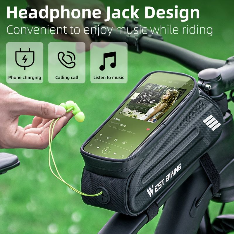 WEST BIKING Large Capacity Bike Front Handle Bag - Heavy-duty nylon and EVA structure, with zipper storage space, can accommodate 7-inch mobile phone, 7-inch tablet, tools - compatible with road bike, mountain bike, safety zipper closure - Image 4