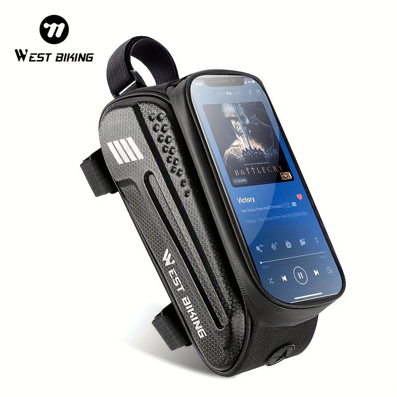 WEST BIKING Large Capacity Bike Front Handle Bag - Heavy-duty nylon and EVA structure, with zipper storage space, can accommodate 7-inch mobile phone, 7-inch tablet, tools - compatible with road bike, mountain bike, safety zipper closure - Image 5