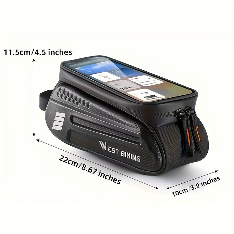 WEST BIKING Large Capacity Bike Front Handle Bag - Heavy-duty nylon and EVA structure, with zipper storage space, can accommodate 7-inch mobile phone, 7-inch tablet, tools - compatible with road bike, mountain bike, safety zipper closure - Image 6