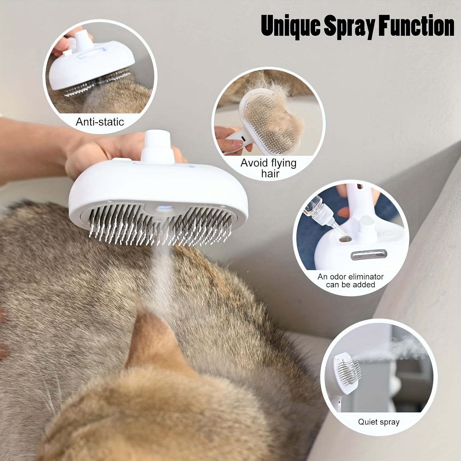 3-in-1 automatic cleaning steam pet brush - anti-static, suitable for long-haired and short-haired cats and dogs grooming tools, remove loose hair and reduce shedding - Image 7
