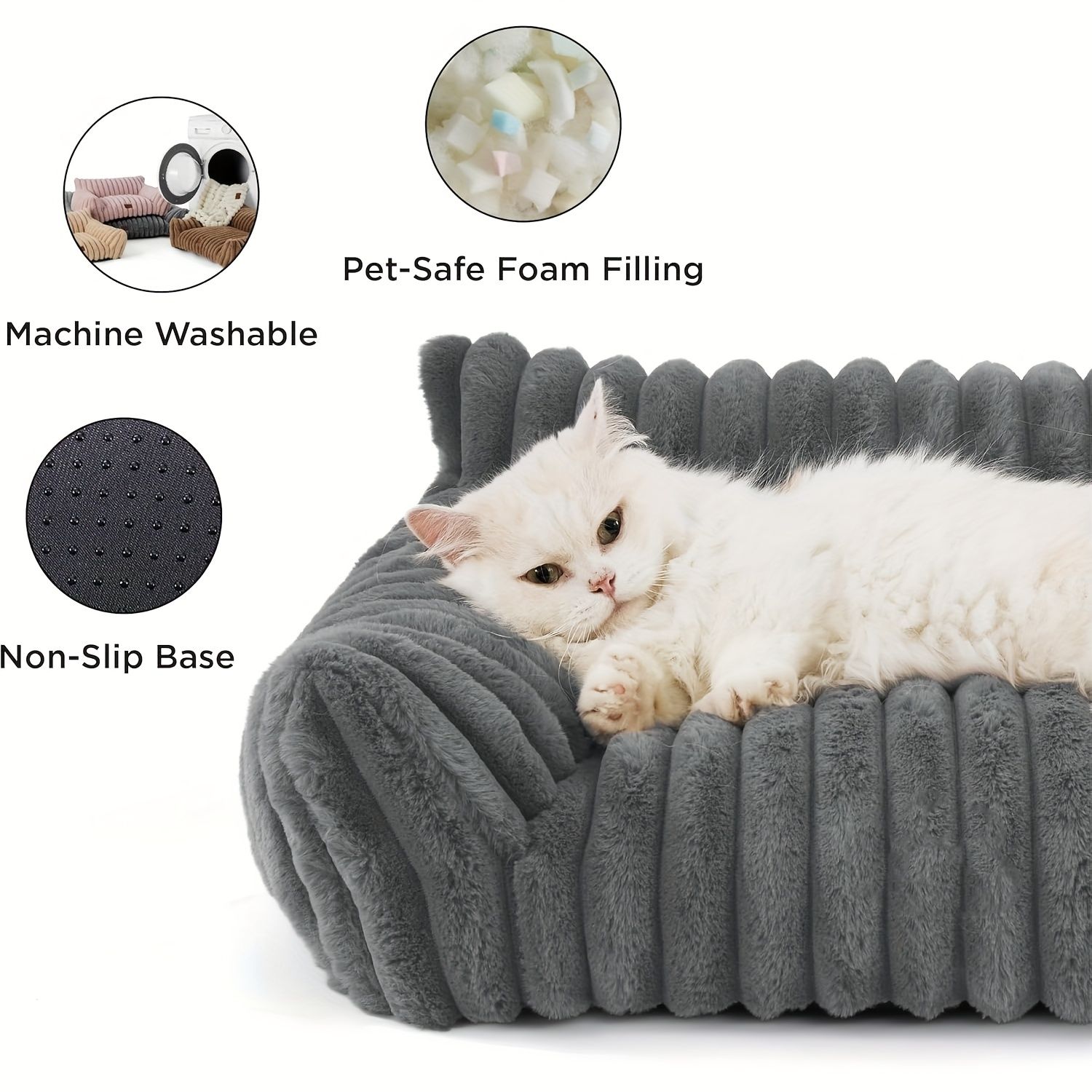 Cute pet cat sofa Standard S size - Puffy cat bed with high-quality soft velvet pile, indoor cat plush sofa bed, strong support and won't collapse - Image 4