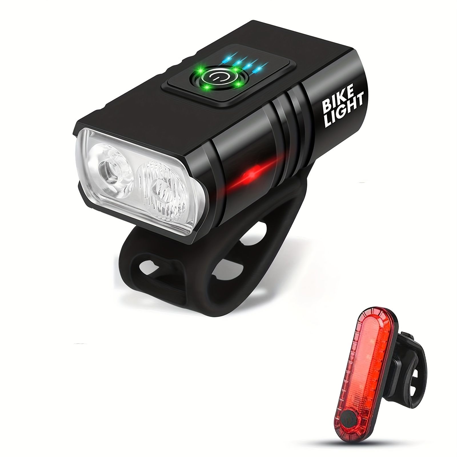 1 pack of bicycle lights | front and rear lights, 4 modes, USB charging, super bright LED night riding lights, handlebar mount, not waterproof, suitable for road/mountain bikes - Image 1