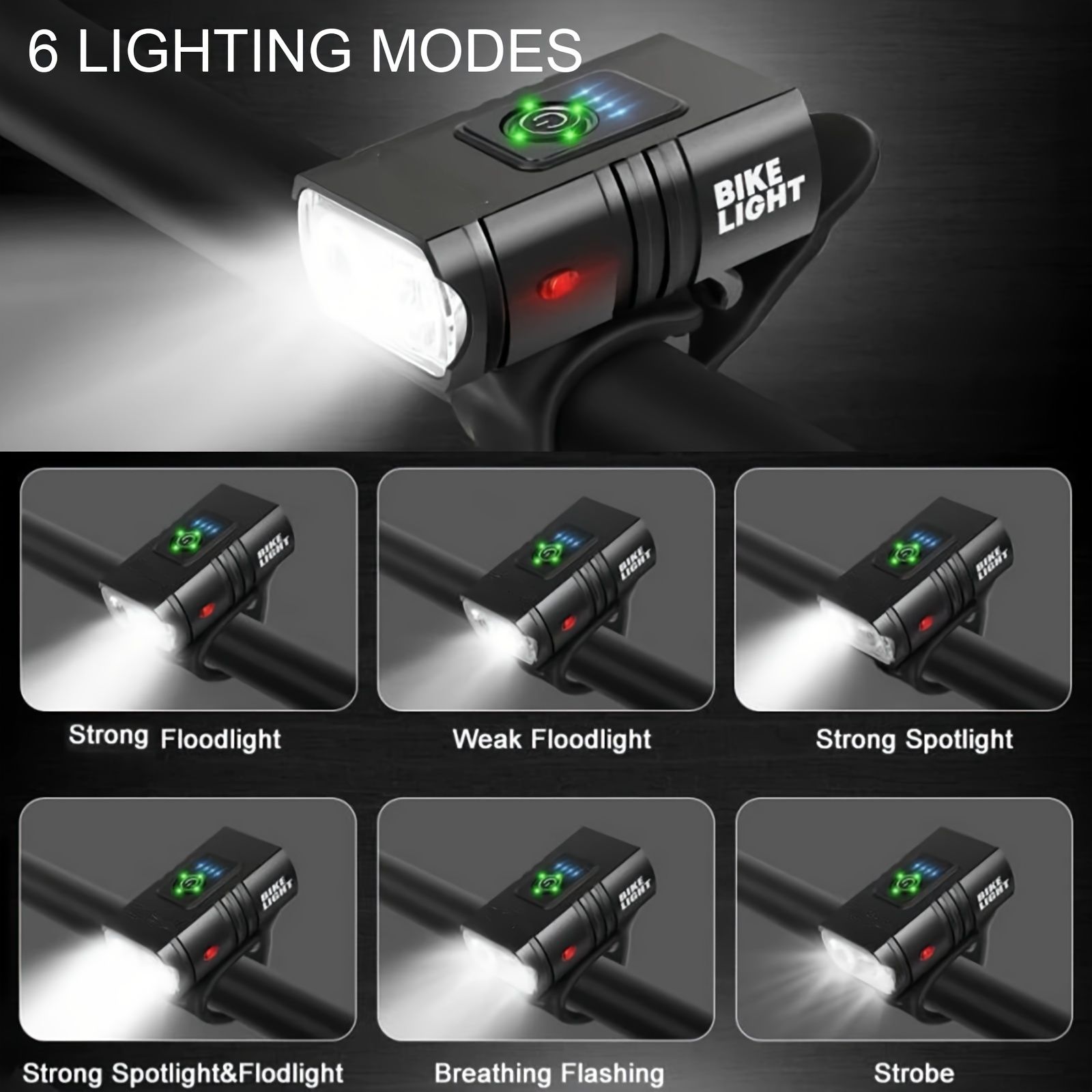 1 pack of bicycle lights | front and rear lights, 4 modes, USB charging, super bright LED night riding lights, handlebar mount, not waterproof, suitable for road/mountain bikes - Image 4