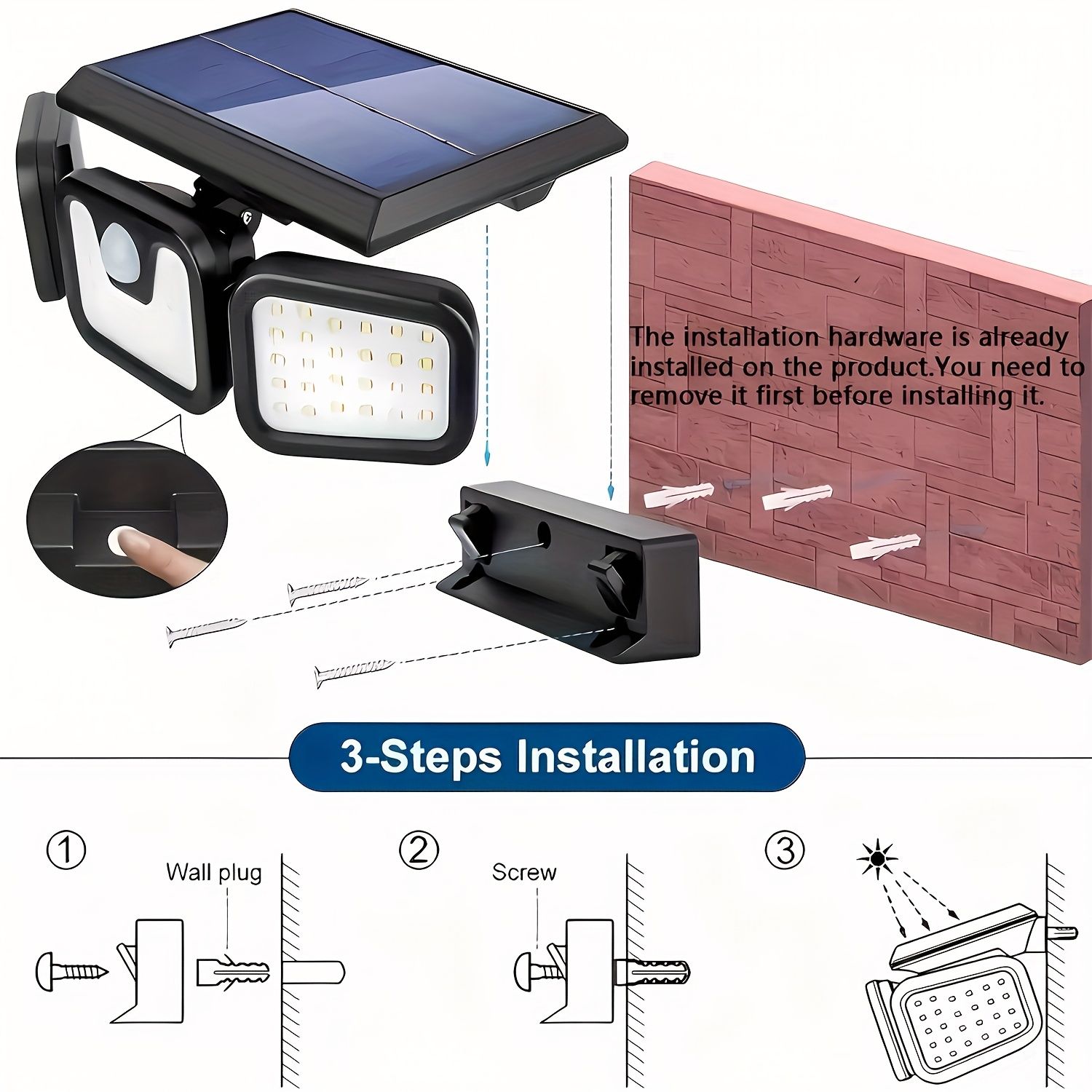 74 LED solar sensor lights with motion sensor, 3 brightness modes, outdoor wall lights, suitable for front door, courtyard, garage, terrace - Image 2