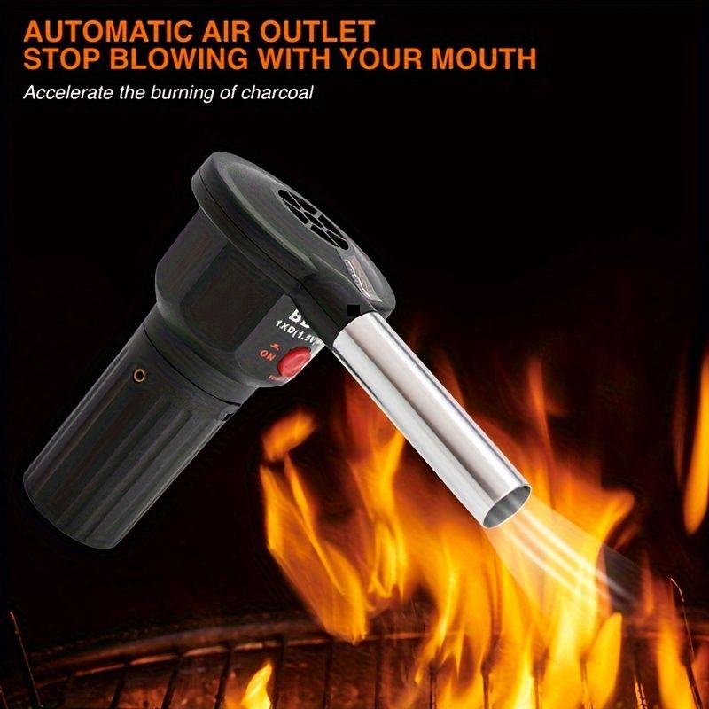 Use the portable battery-powered barbecue fan blower to enhance your outdoor cooking experience. It is ideal for camping, picnics, and charcoal grilling, ensuring efficient airflow for quick and even charcoal ignition. - Image 1