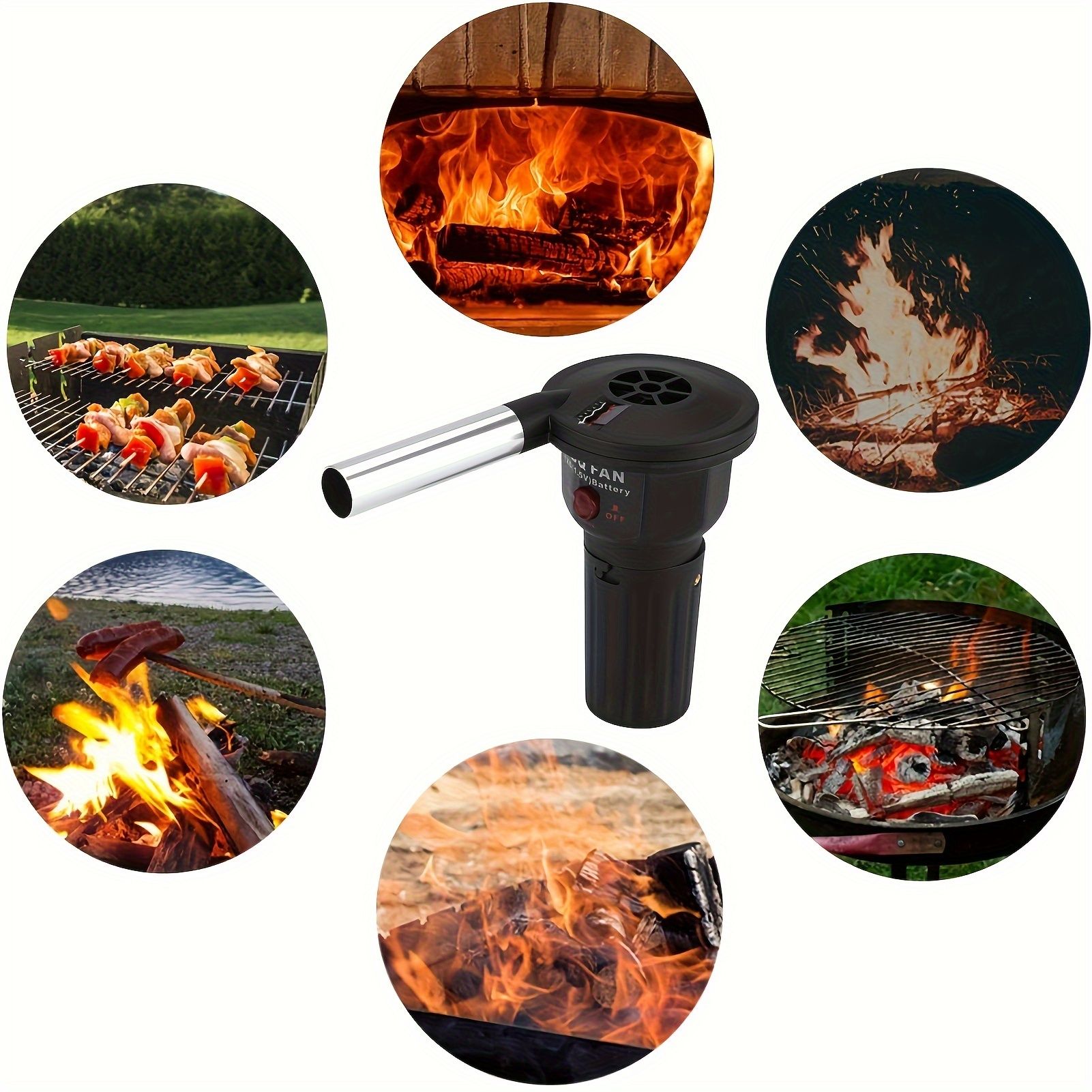 Use the portable battery-powered barbecue fan blower to enhance your outdoor cooking experience. It is ideal for camping, picnics, and charcoal grilling, ensuring efficient airflow for quick and even charcoal ignition. - Image 5