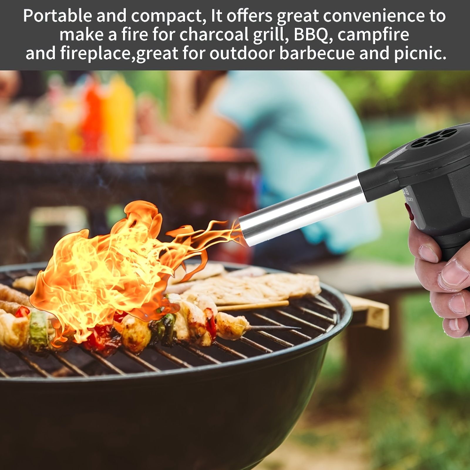 Use the portable battery-powered barbecue fan blower to enhance your outdoor cooking experience. It is ideal for camping, picnics, and charcoal grilling, ensuring efficient airflow for quick and even charcoal ignition. - Image 7