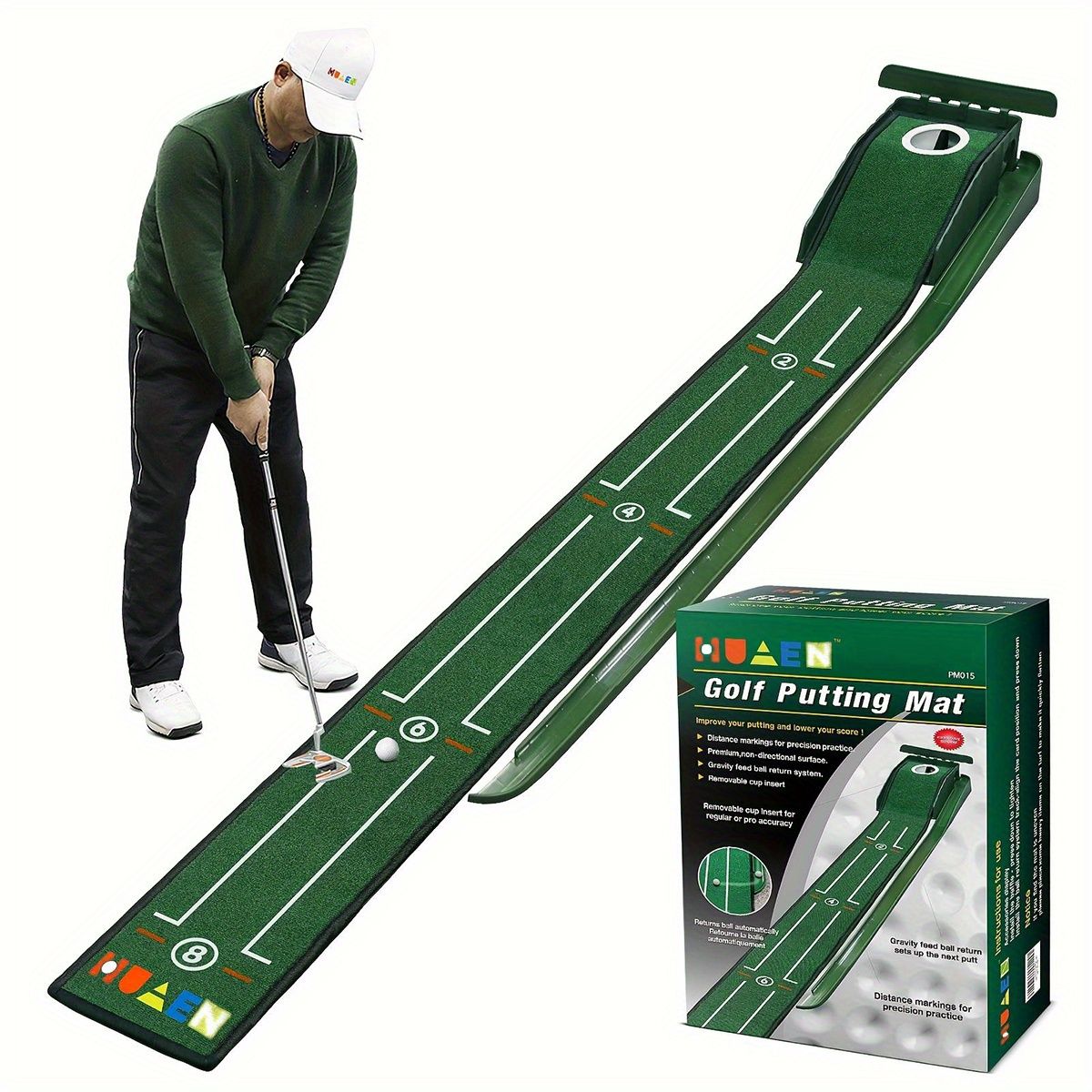 HUAEN Indoor Office Golf Putting Mat, 8-Foot Putting Green, Alignment Guide Included, Lightweight, Men's Golf Equipment - Image 4