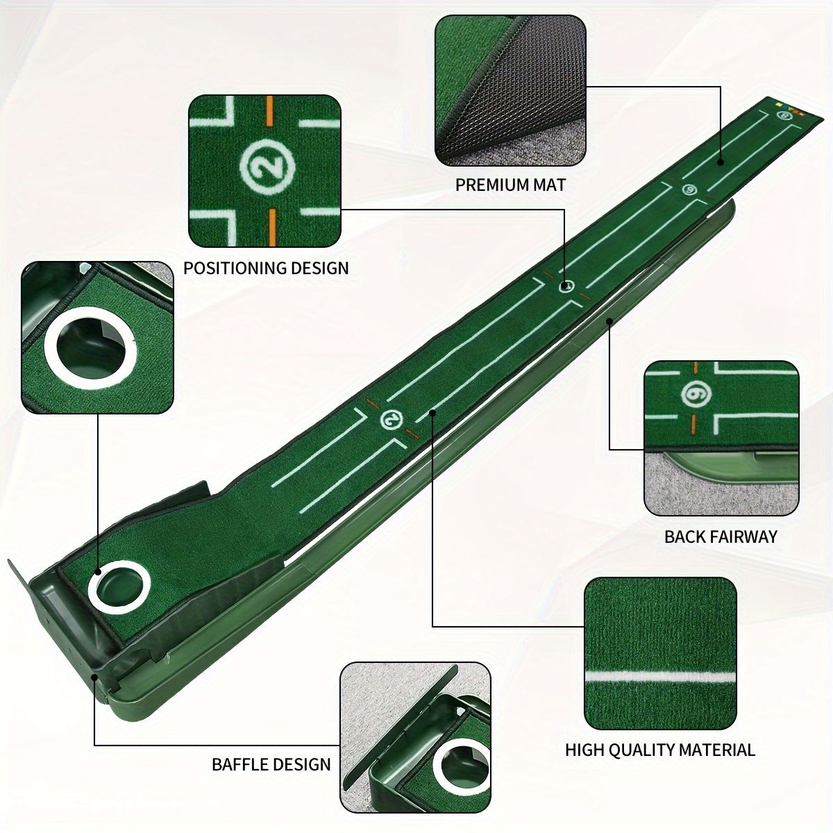 HUAEN Indoor Office Golf Putting Mat, 8-Foot Putting Green, Alignment Guide Included, Lightweight, Men's Golf Equipment - Image 5