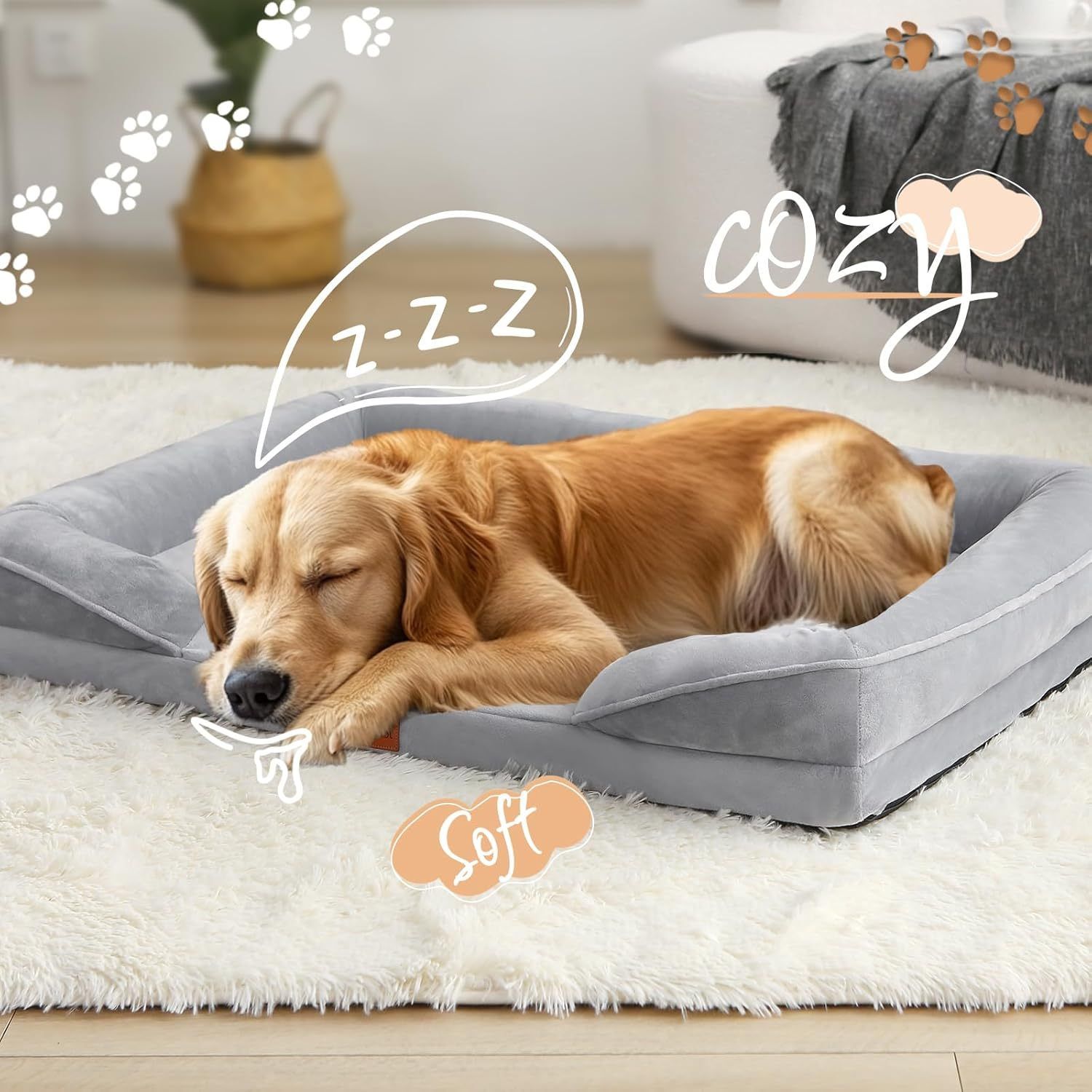 1 piece set XL size 102*80*18cm orthopedic foam dog bed, designed for super large dogs, C-shaped orthopedic dog bed, washable dog sofa bed, with removable cover and non-slip bottom, with supportive foam sofa design, suitable for pet dogs, cats, rabbits, c - Image 1