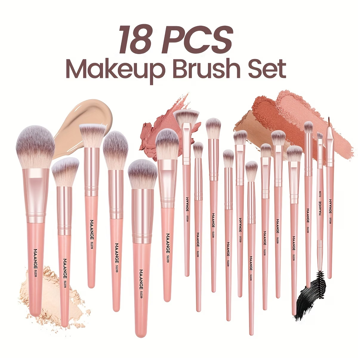 MAANGE 18-piece professional makeup brush set, including 18 makeup brushes + velvet cloth bag, soft brush hair makeup brushes, foundation brush, eye shadow brush, blending brush, concealer brush, eyeliner brush, skin-friendly powder puff set, travel porta - Image 1