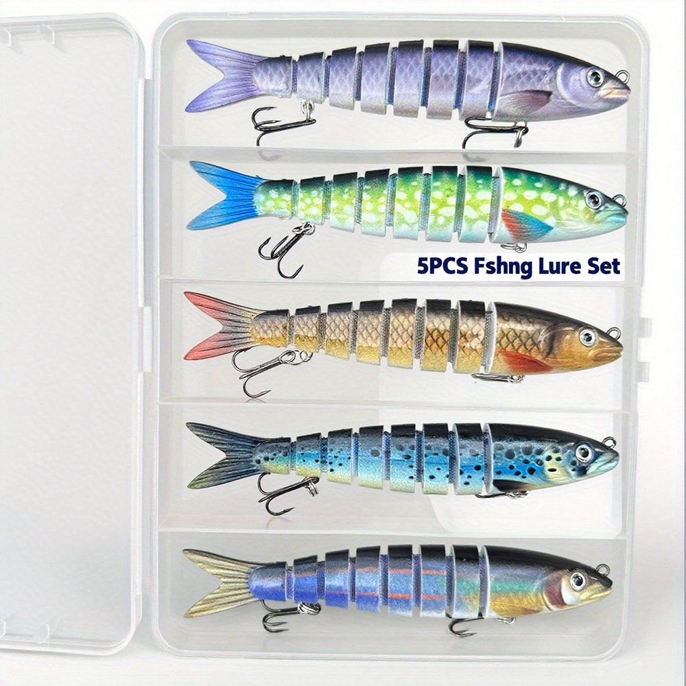 QQNAL5PCS Lure Beginner Set - 7-section sink bait suitable for both fresh and saltwater, stylish swimming style, long-distance casting without breaking the line, comes with a waterproof box, catch all species of bass, trout, and pike in one net. - Image 1