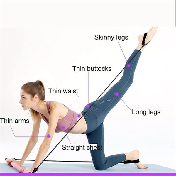 Blue multi-functional Pilates fitness stick elastic rope yoga pole stretch back training device chest expansion pull rod arm strength device - Image 2