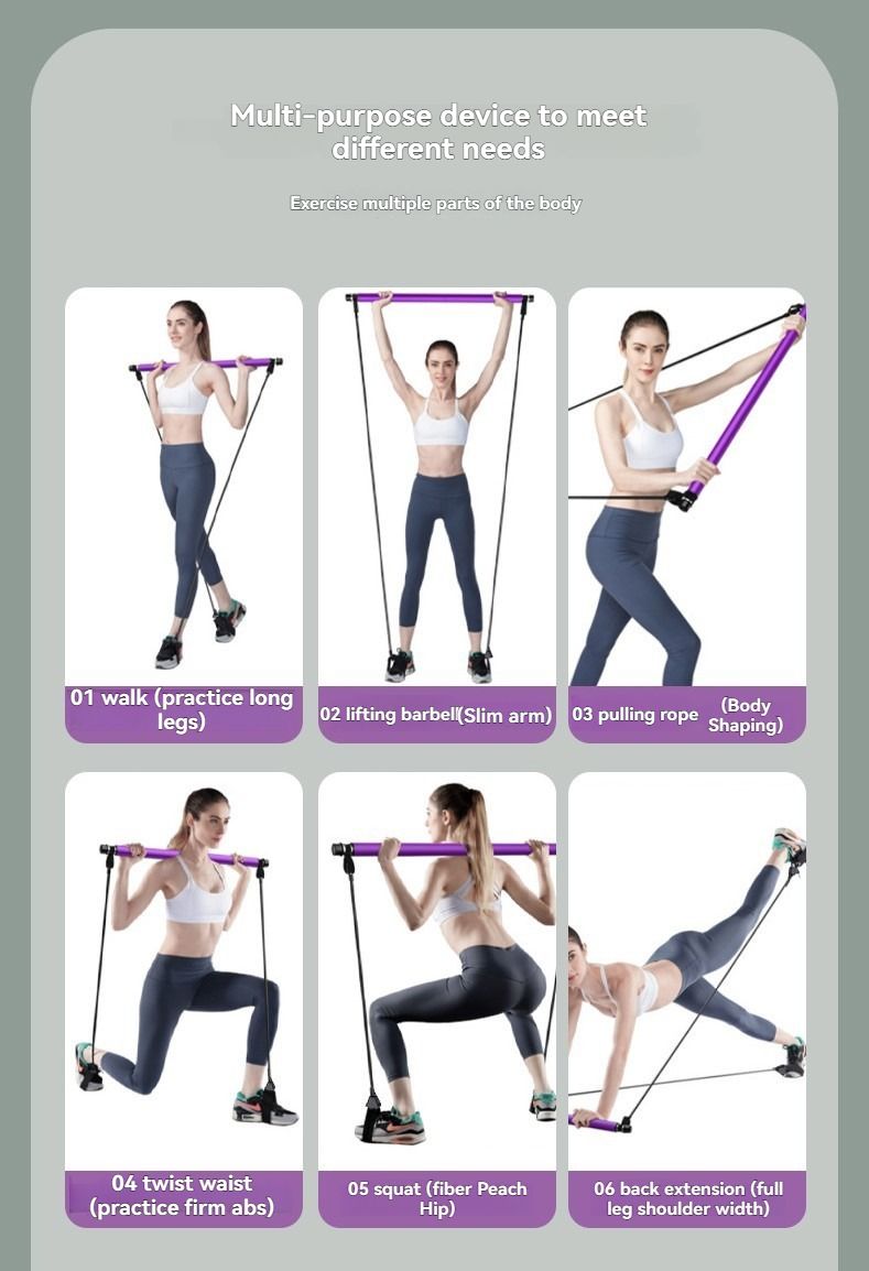 Blue multi-functional Pilates fitness stick elastic rope yoga pole stretch back training device chest expansion pull rod arm strength device - Image 3
