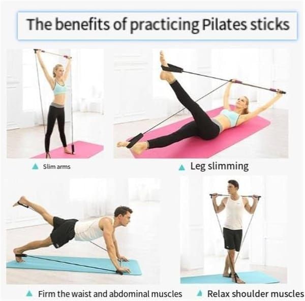 Blue multi-functional Pilates fitness stick elastic rope yoga pole stretch back training device chest expansion pull rod arm strength device - Image 4