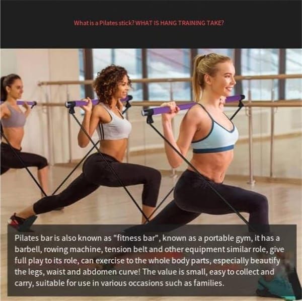 Blue multi-functional Pilates fitness stick elastic rope yoga pole stretch back training device chest expansion pull rod arm strength device - Image 5