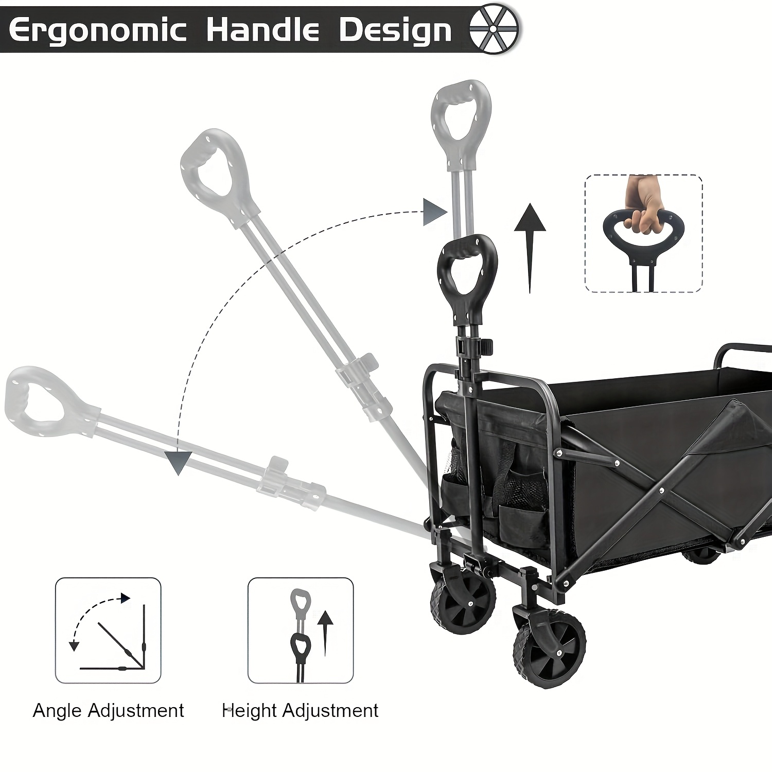 250KG Load Capacity 300L Large Capacity Heavy Duty Foldable Beach Car - All-Terrain Foldable Multi-Functional Handcart with Large Wheels, Side Pockets and Brakes - Durable Oxford Fabric and Stainless Steel Structure, Suitable for Camping, Garden, Sports a - Image 4