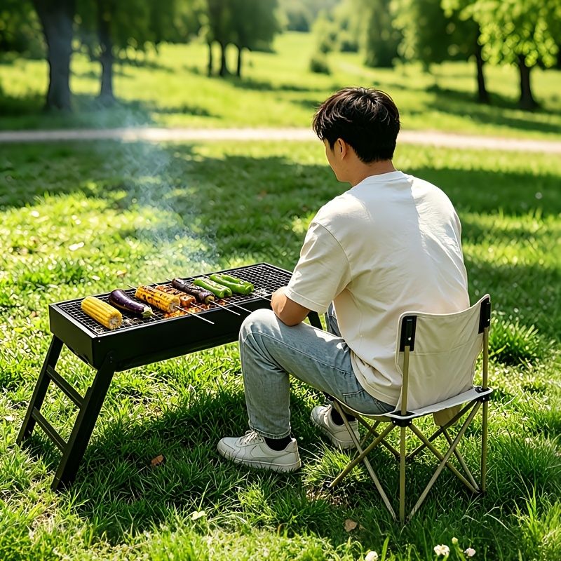Portable foldable barbecue grill with adjustable height and built-in side rack - heavy-duty metal outdoor barbecue grill, suitable for backyard, camping, picnic - compact storage design with external barbecue cover, durable paint surface, suitable for out - Image 5