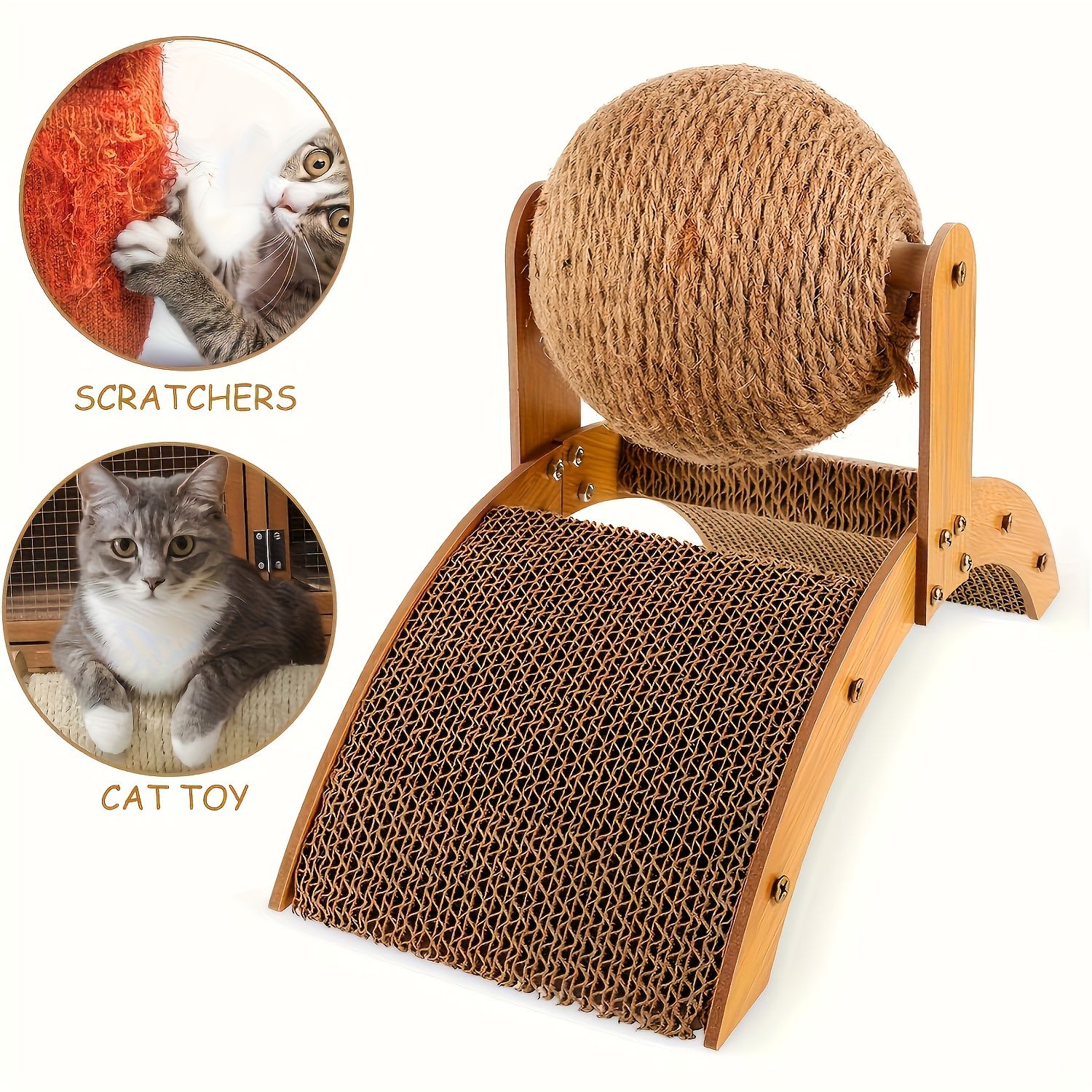 Ball cat scratching post, durable solid wood cat scratching board, vertical sisal scratching pad with integrated cat bed - indoor cat scratching furniture - Image 1