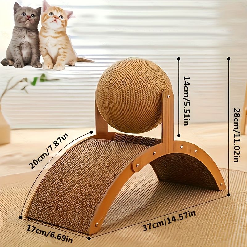 Ball cat scratching post, durable solid wood cat scratching board, vertical sisal scratching pad with integrated cat bed - indoor cat scratching furniture - Image 2