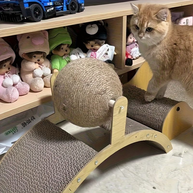 Ball cat scratching post, durable solid wood cat scratching board, vertical sisal scratching pad with integrated cat bed - indoor cat scratching furniture - Image 3