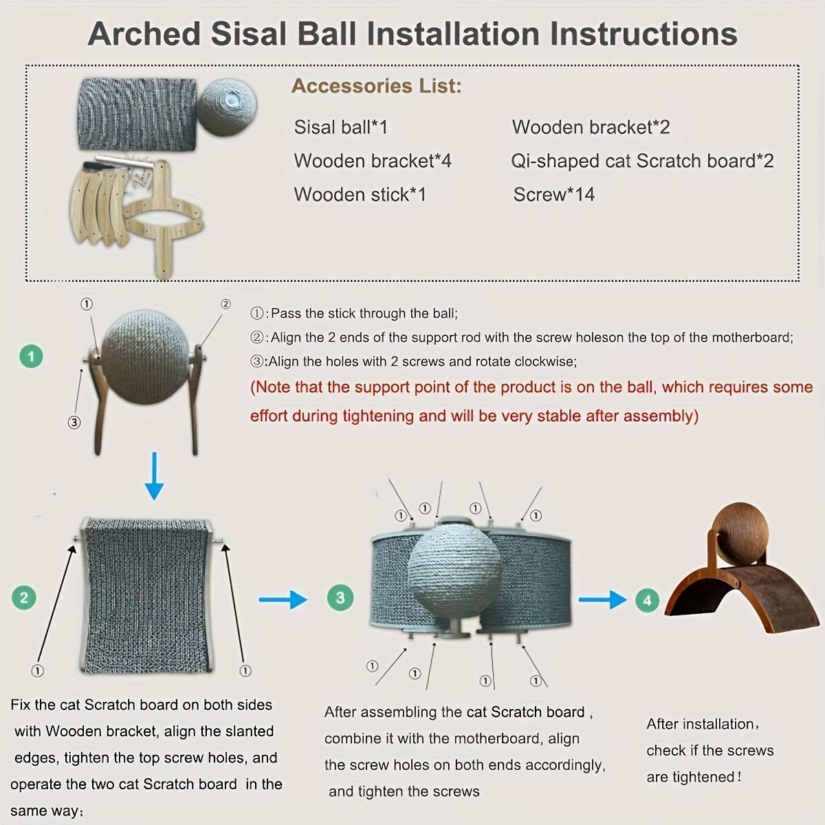 Ball cat scratching post, durable solid wood cat scratching board, vertical sisal scratching pad with integrated cat bed - indoor cat scratching furniture - Image 5