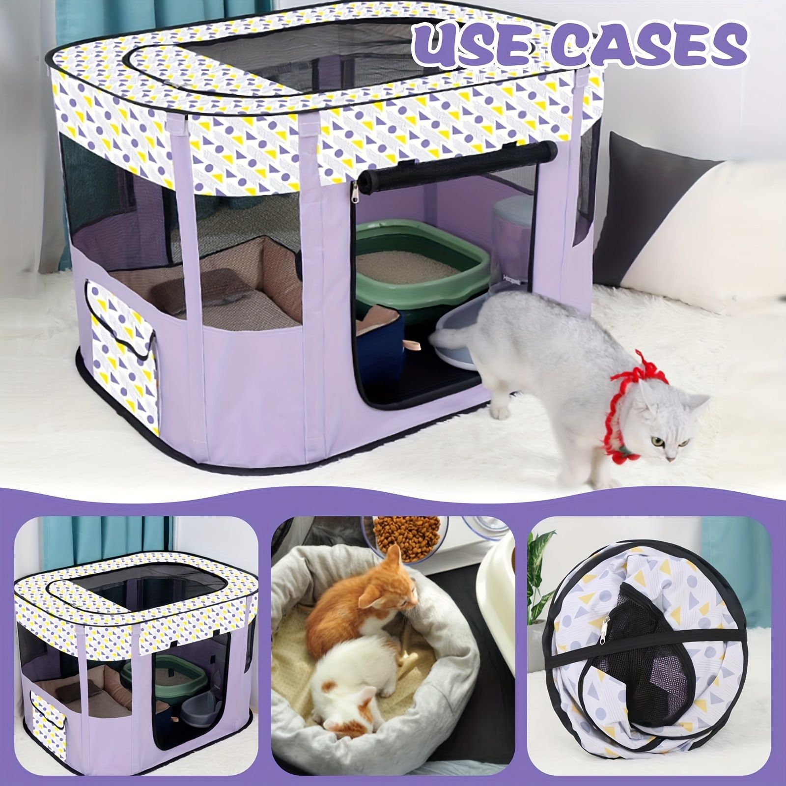 1 piece hot sale cat nursery pet nursery, foldable with a black handbag cat dog cage fence dog cat bed pet supplies tent puppy kitten nursery - Image 5