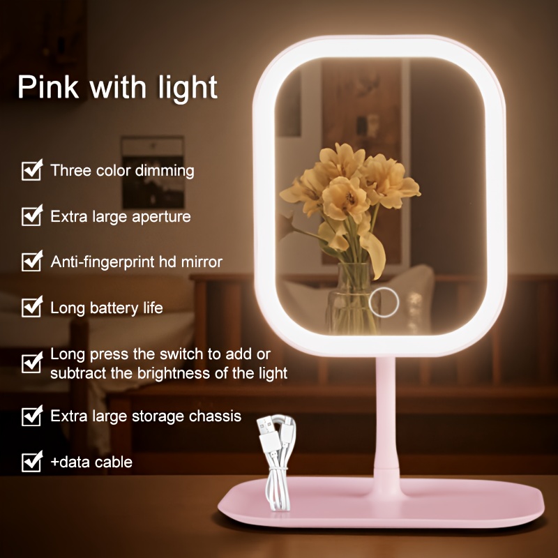 LED makeup mirror, lighted sink mirror, 3-light mode lighting makeup mirror, touch control, portable stand and foldable compact mirror, Light makeup table, rechargeable battery, portable LED makeup mirror, women's Christmas gift, suitable for home / bedro - Image 1