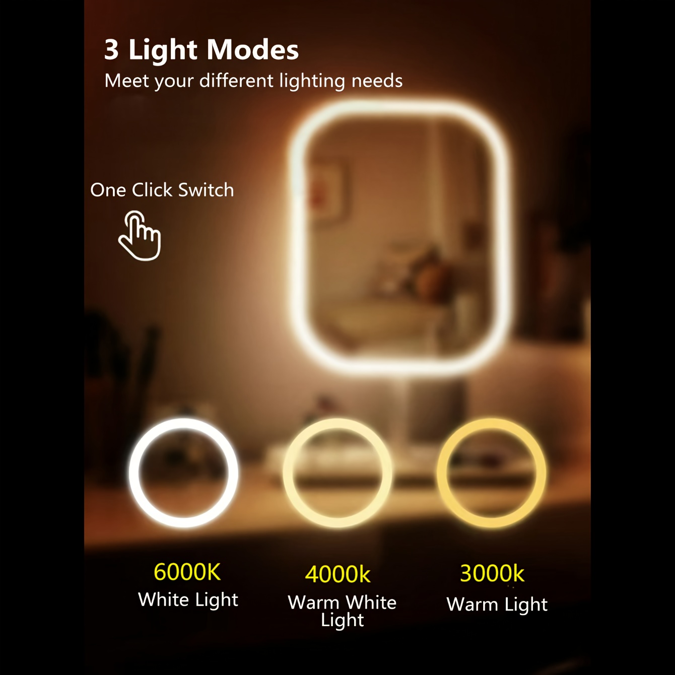 LED makeup mirror, lighted sink mirror, 3-light mode lighting makeup mirror, touch control, portable stand and foldable compact mirror, Light makeup table, rechargeable battery, portable LED makeup mirror, women's Christmas gift, suitable for home / bedro - Image 5