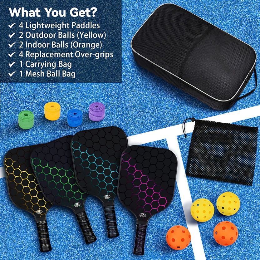 Double racket, Pickleball racket set, glass fiber graphite Pickleball racket set , Pickleball racket equipment with ball, equipment suitable for beginners and professionals - Image 6