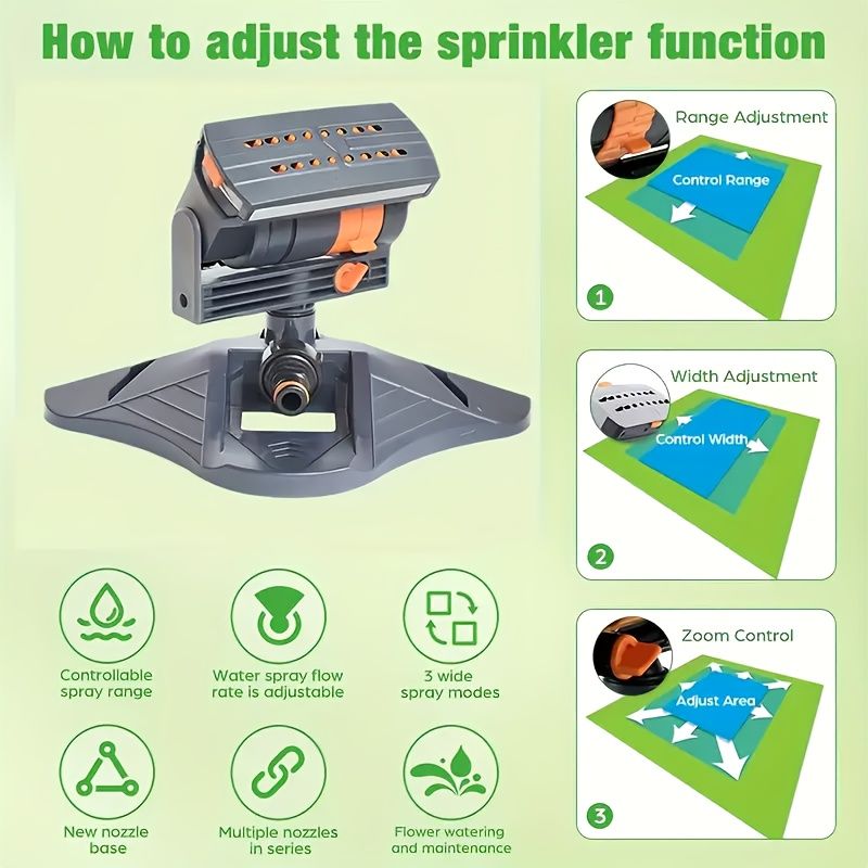 1 garden sprinkler with 16 nozzles, 180° rotating adjustable head, automatic irrigation system, wide coverage, easy to install, no power required, suitable for lawn and garden watering - Image 2