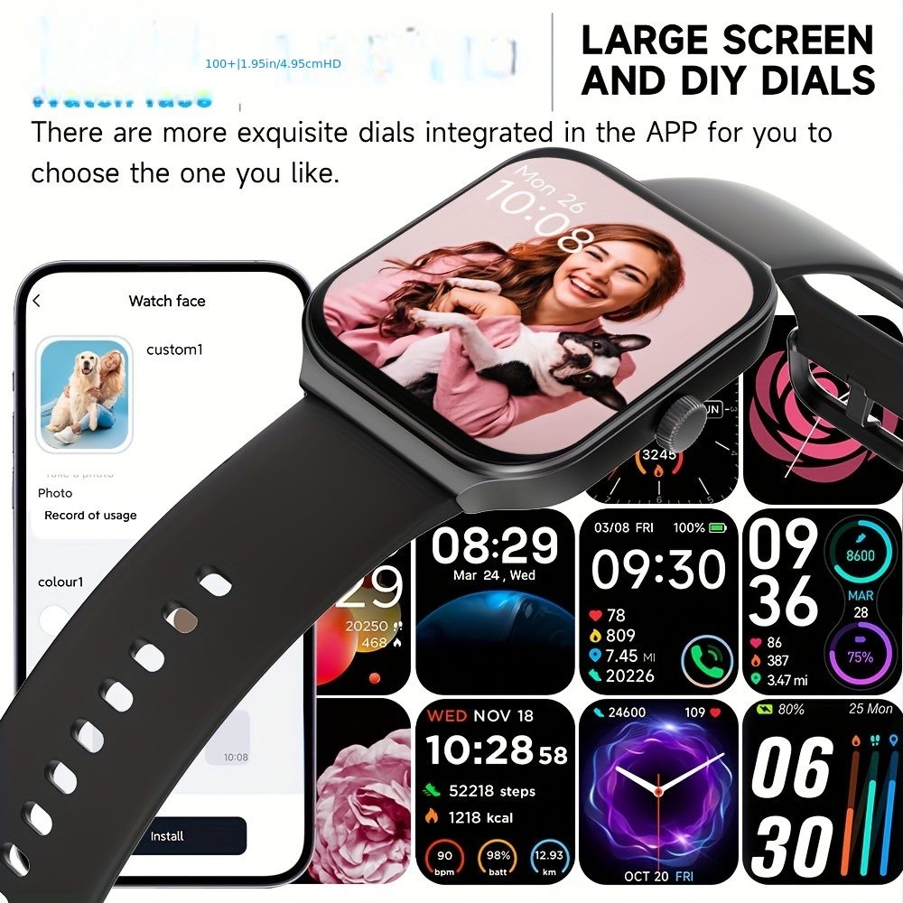 Smartwatch, men's and women's, 4.95cm fitness tracker, supports answering/making calls, wireless/睡Sleep tracking / 50 exercise modes, fitness watch, holiday gift, Valentine's Day gift - Image 7