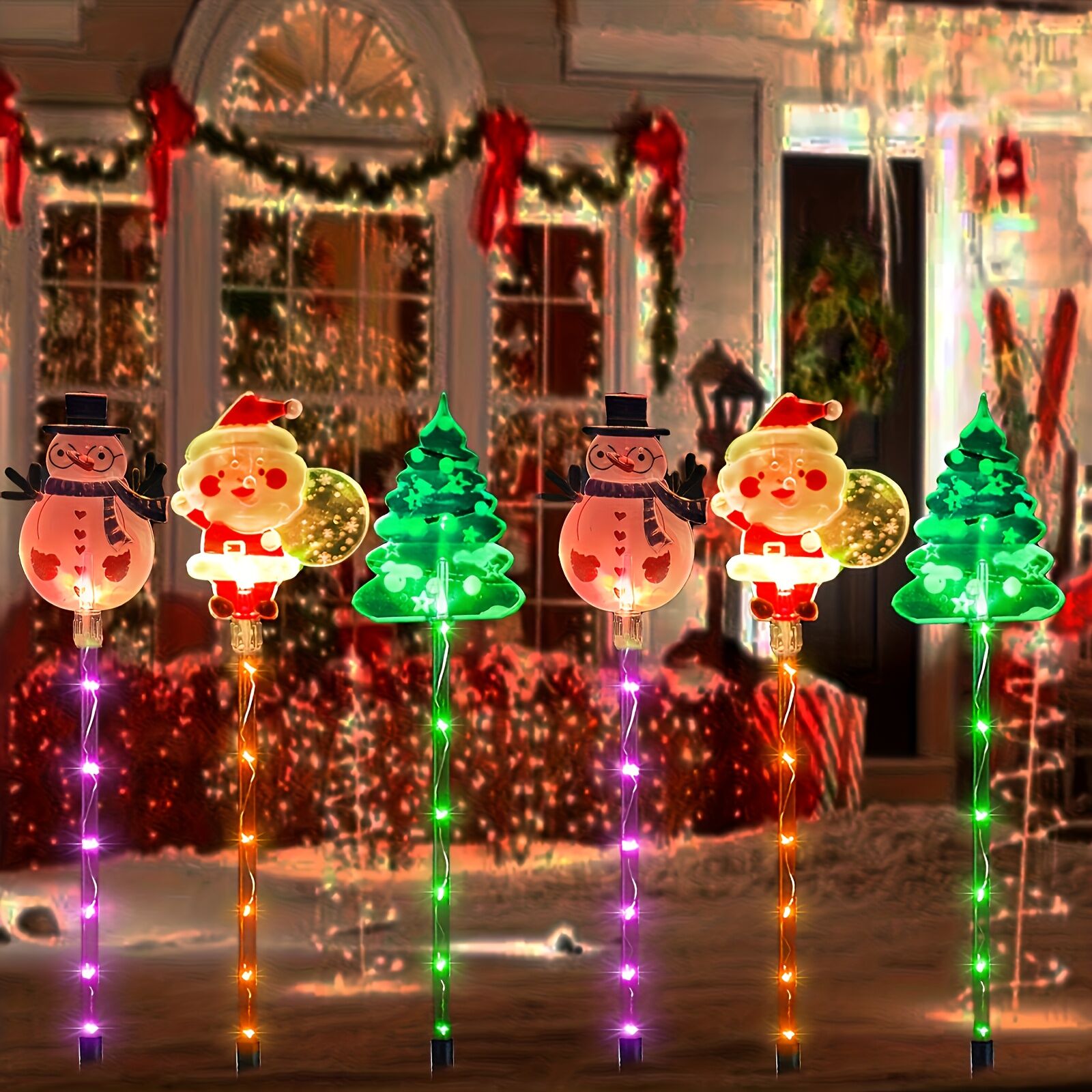 6-piece solar outdoor/indoor Christmas light strip with automatic switch function - solar lawn decoration, including ground stand, suitable for garden, courtyard, home - energy-saving LED brightness, no wiring required, holiday lighting, windproof and wat - Image 2