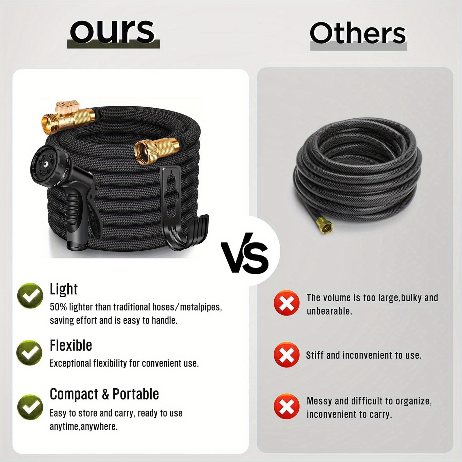 LOVFEN Garden Water Hose 30.49 meters, non-extensible lightweight hose, with nozzle, suitable for use in gardens, lawns, car washing and outdoor use - Image 2