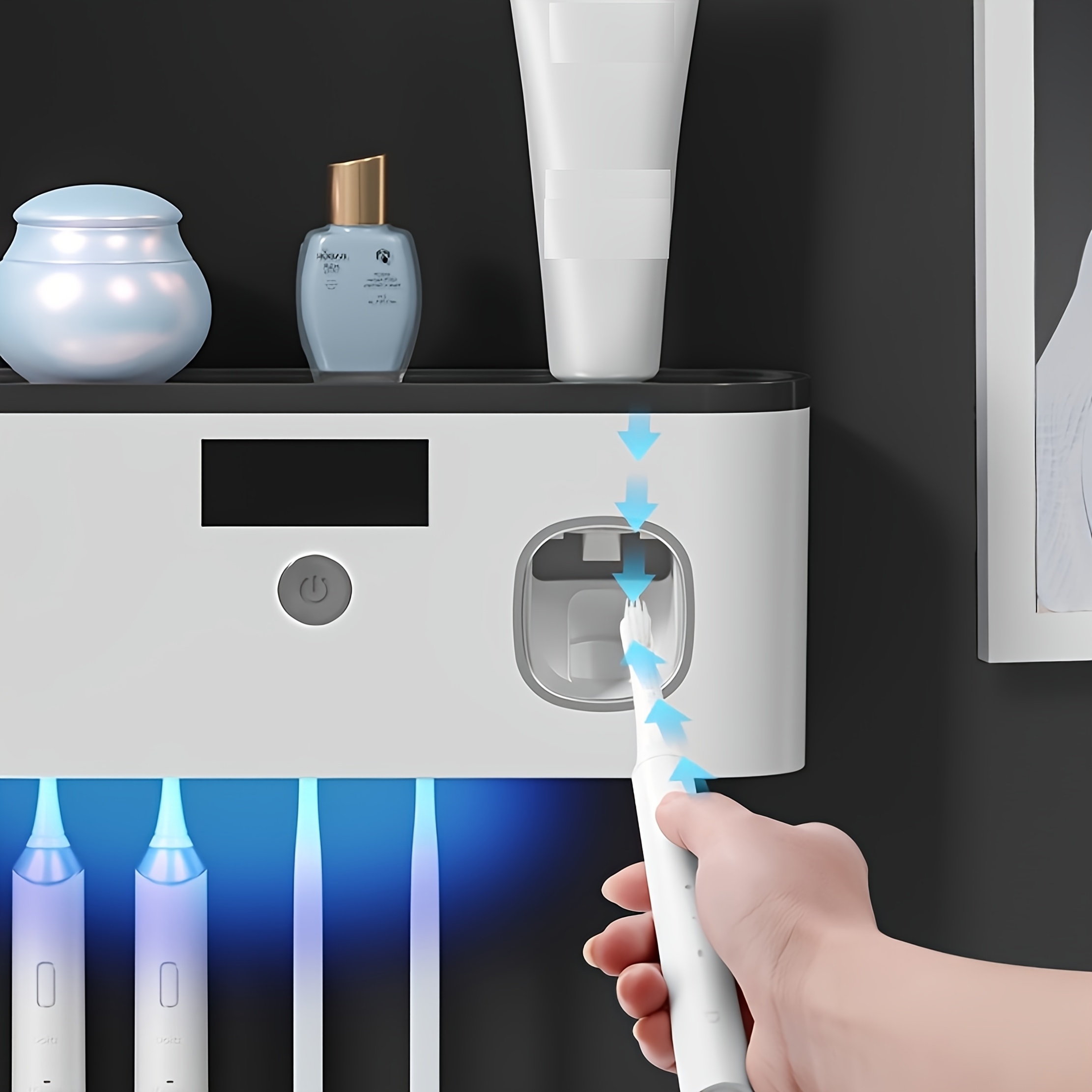 1 Black Gold Smart Toothbrush Organizer, Bathroom Toothbrush Placement and Organization, Automatic Toothpaste Dispenser - Wall Mount, 5-Slot Storage, Durable Plastic, USB Rechargeable Lithium Battery, Modern Bathroom Organization and Home Decor - Image 4