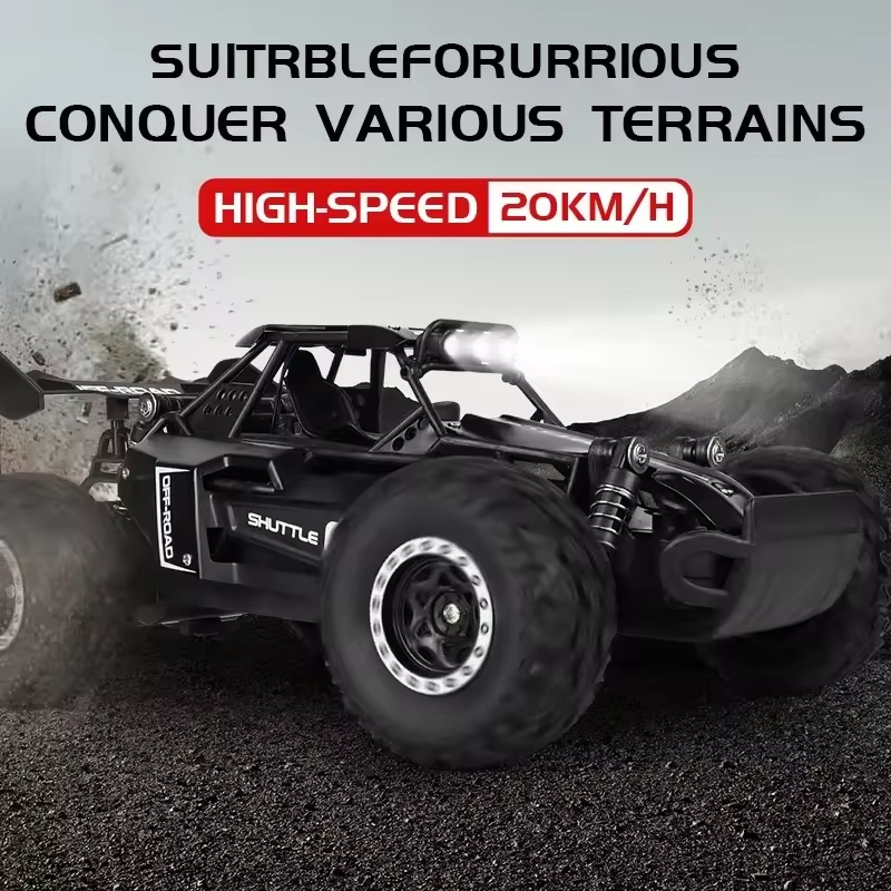 All terrain electric toy car, 1:16 scale model car, 2.4GHz R / C off-road car, top speed of 20 km / h, with headlights and shock absorbers, suitable for birthday gifts for boys over 3 years old - Image 1