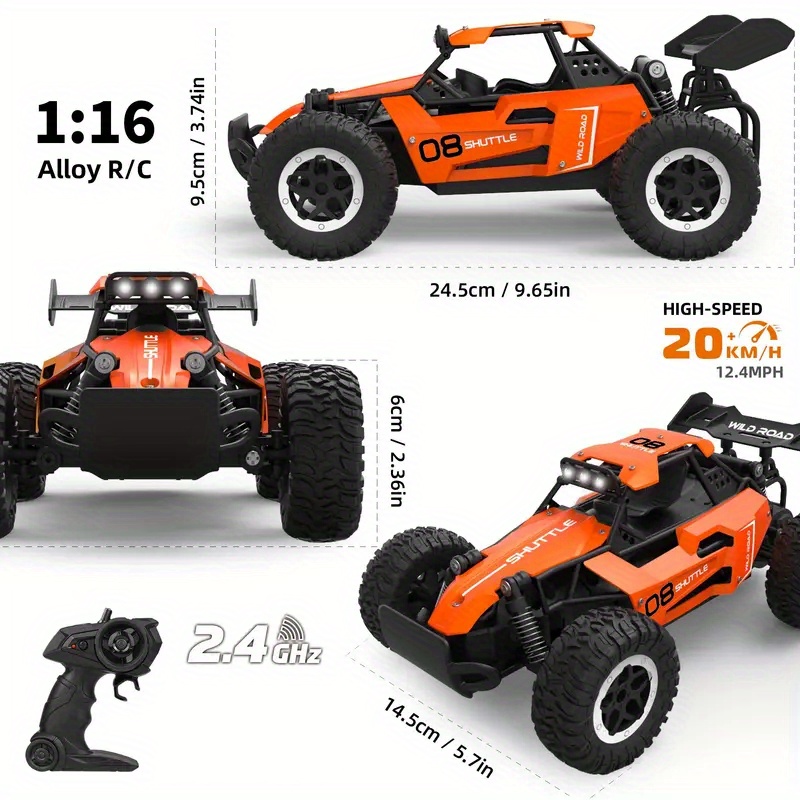 All terrain electric toy car, 1:16 scale model car, 2.4GHz R / C off-road car, top speed of 20 km / h, with headlights and shock absorbers, suitable for birthday gifts for boys over 3 years old - Image 5