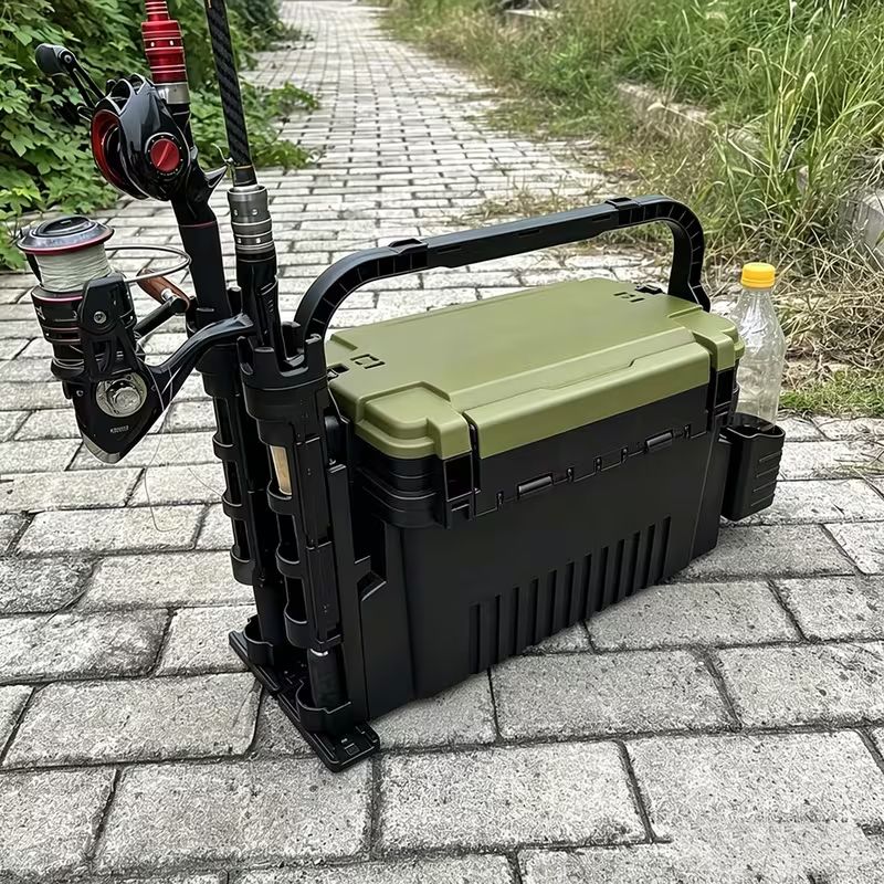 Double-layer multi-function outdoor storage fishing box, can be used as a stool, convenient storage of various fishing lines, bait, live fish. - Image 1