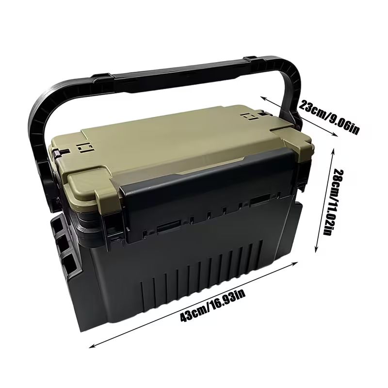 Double-layer multi-function outdoor storage fishing box, can be used as a stool, convenient storage of various fishing lines, bait, live fish. - Image 3