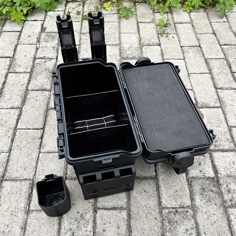 Double-layer multi-function outdoor storage fishing box, can be used as a stool, convenient storage of various fishing lines, bait, live fish. - Image 5